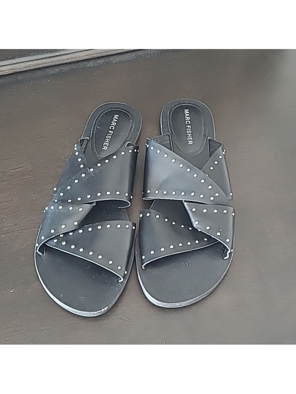 Marc Fisher Black Studded Flat Sandals Size 7.5 - Picture 4 of 7